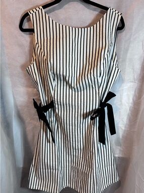 wild fable Black and White Vertical Stripe Mini Dress with Side Ties